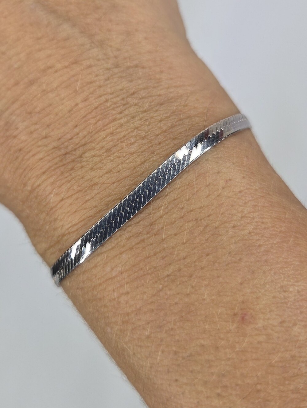 Sterling Silver Flat Herringbone Bracelet - Silver